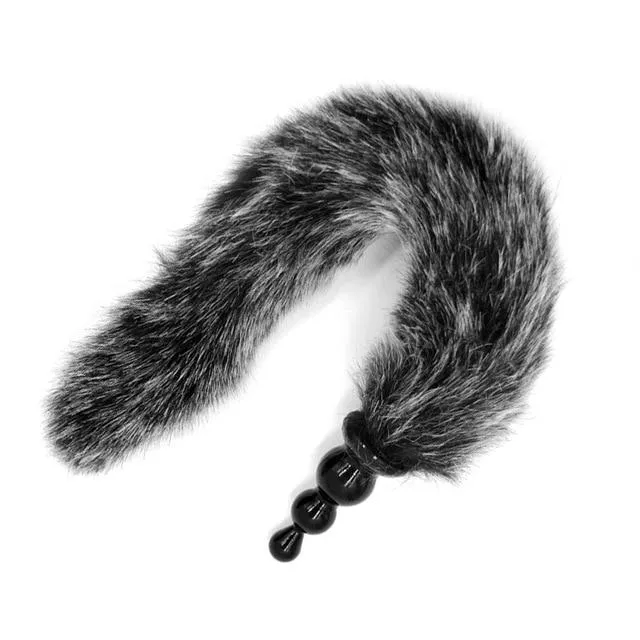 14 Salt and Pepper Fox Tail with Silicone Plug