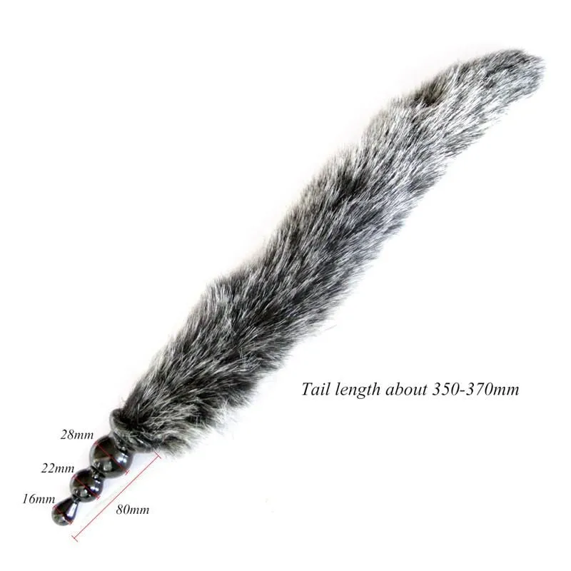 14 Salt and Pepper Fox Tail with Silicone Plug