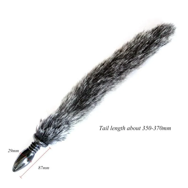 14 Salt and Pepper Fox Tail with Silicone Plug