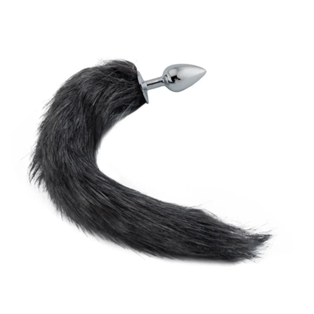 16 Gray Cat Tail Metal Butt Plug