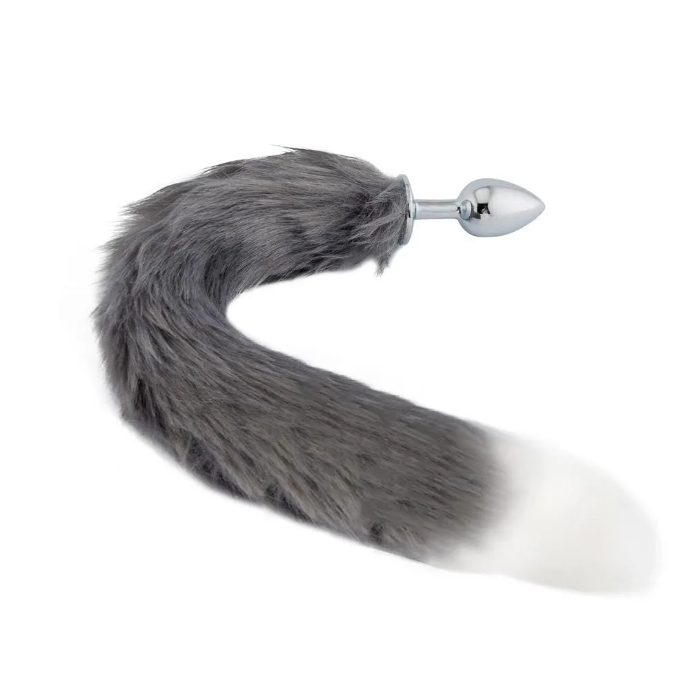 16 Gray Cat Tail Metal Butt Plug