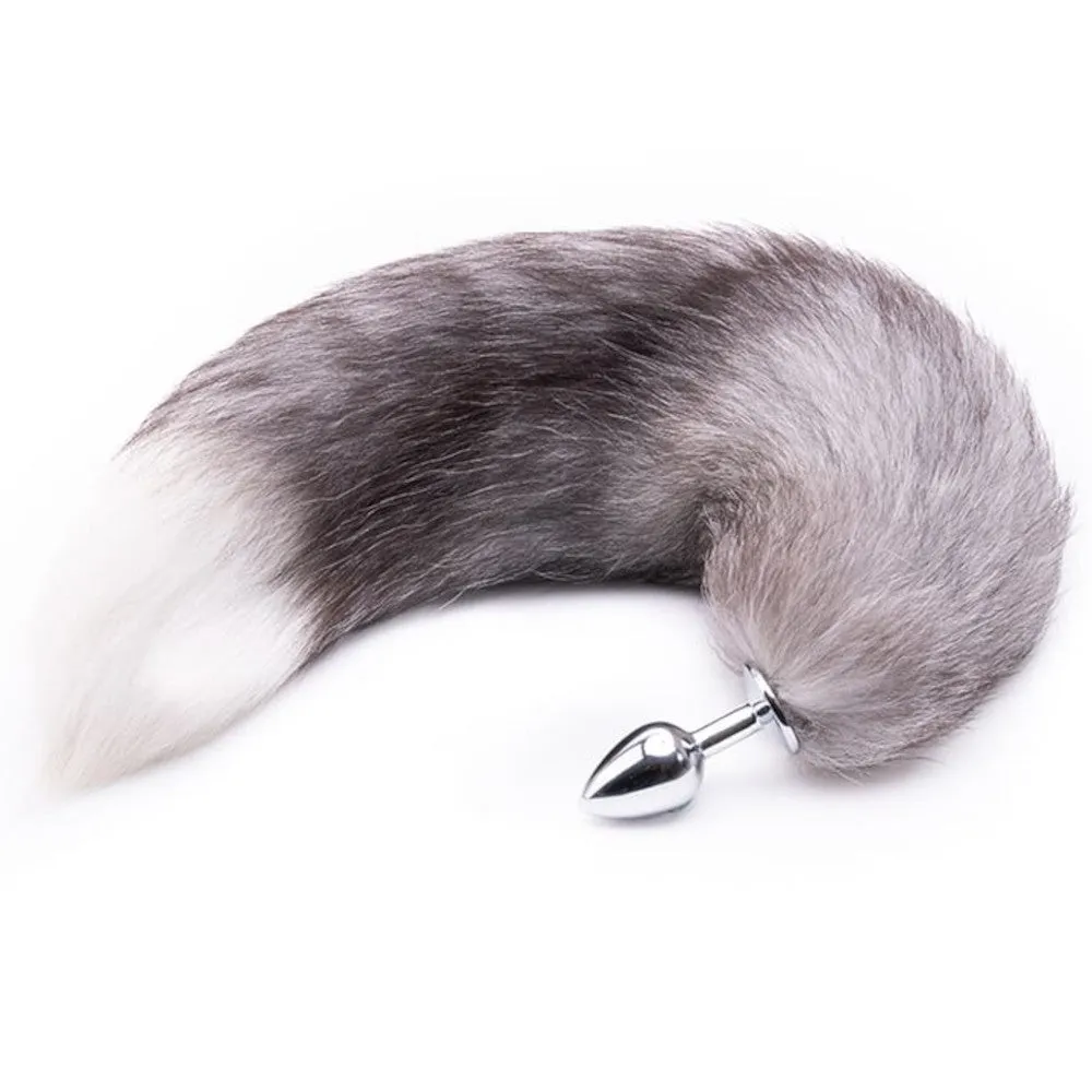 16 Gray Fox Tail Plug Metal