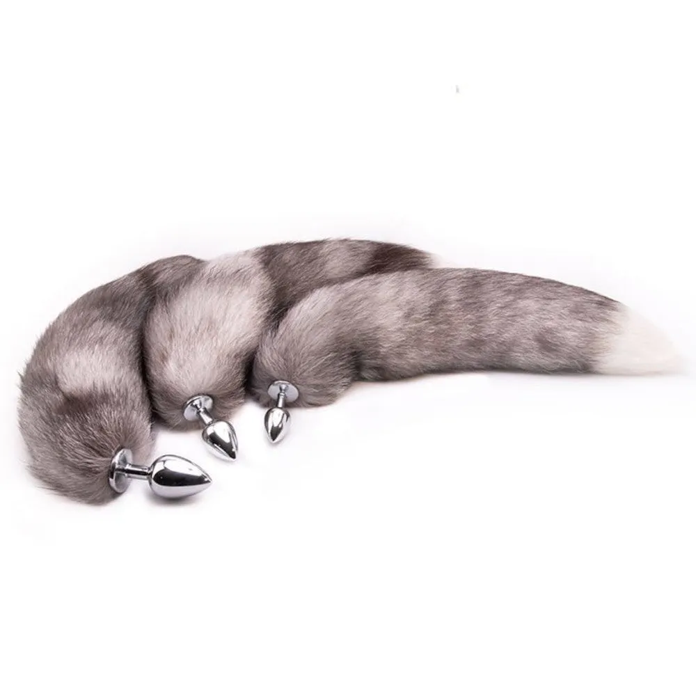 16 Gray Fox Tail Plug Metal