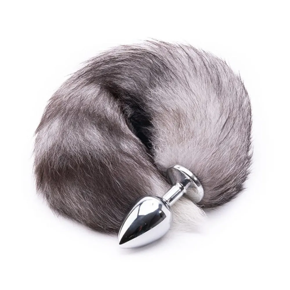 16 Gray Fox Tail Plug Metal