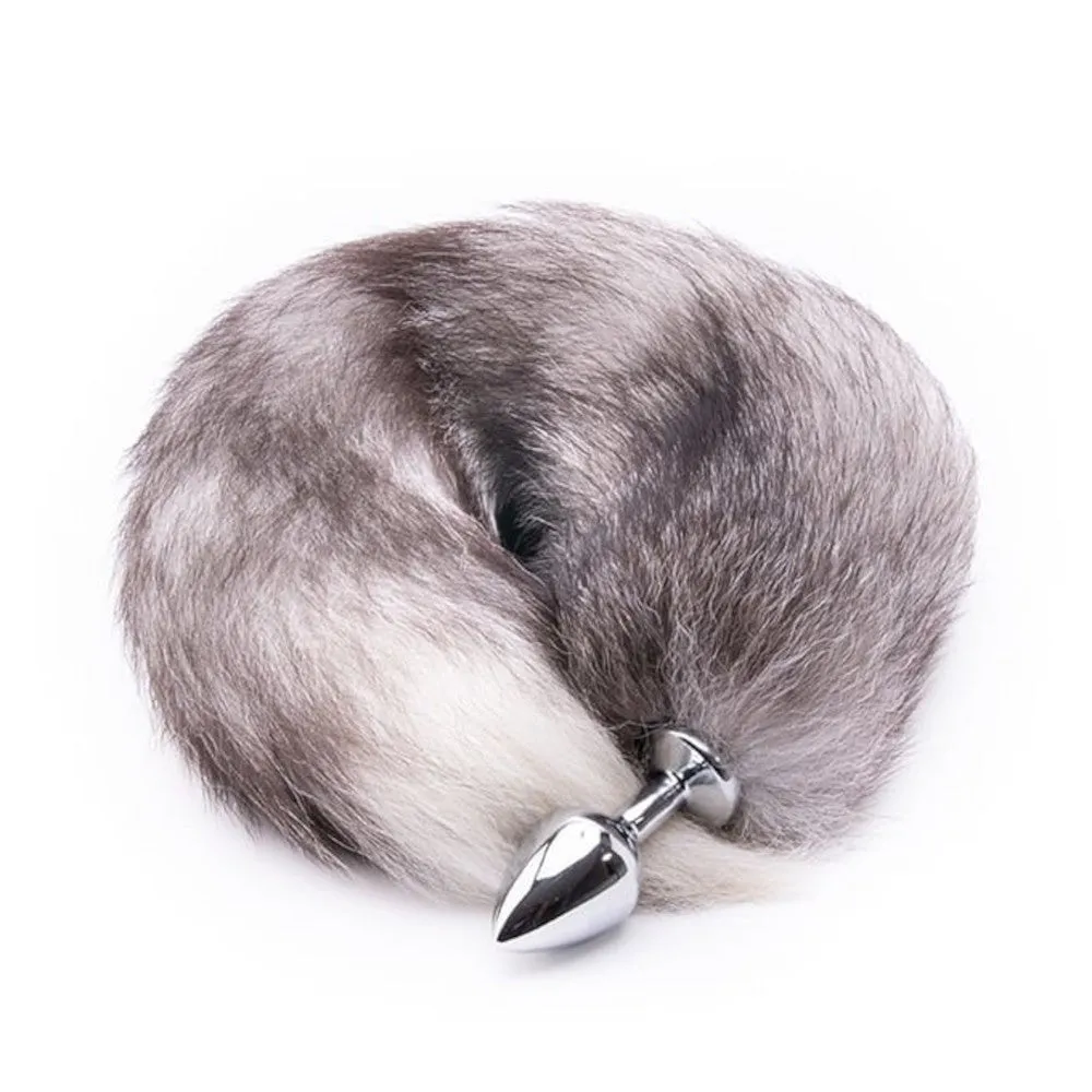 16 Gray Fox Tail Plug Metal
