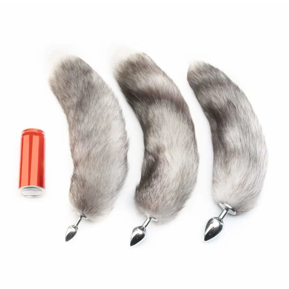 16 Gray Fox Tail Plug Metal