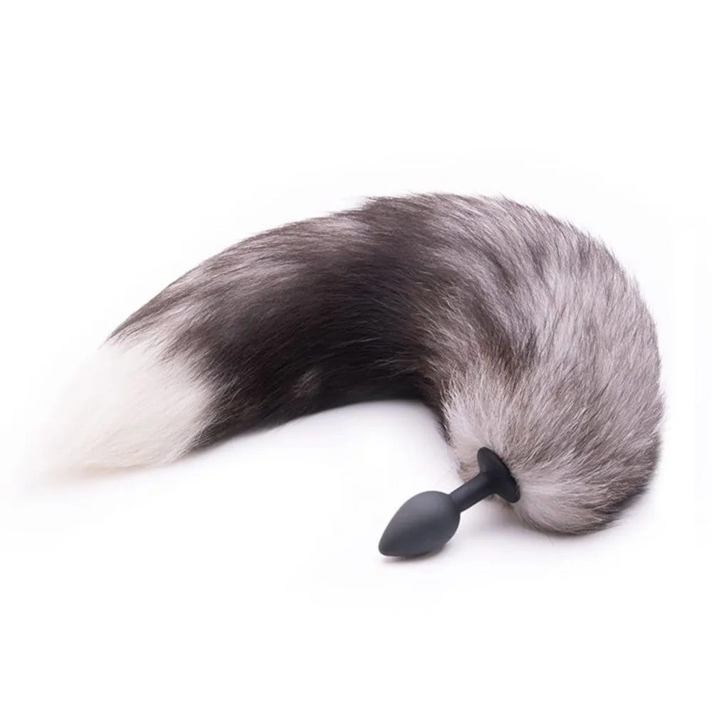 16 Gray Fox Tail Plug Metal