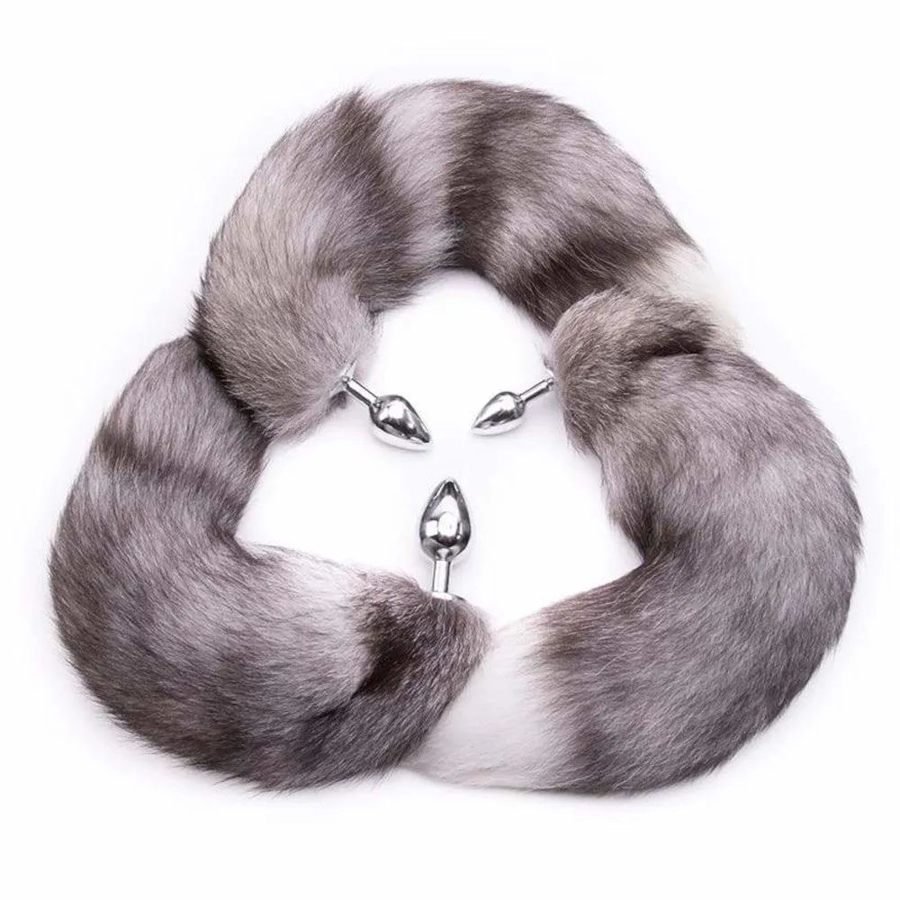 16 Gray Fox Tail Plug Metal