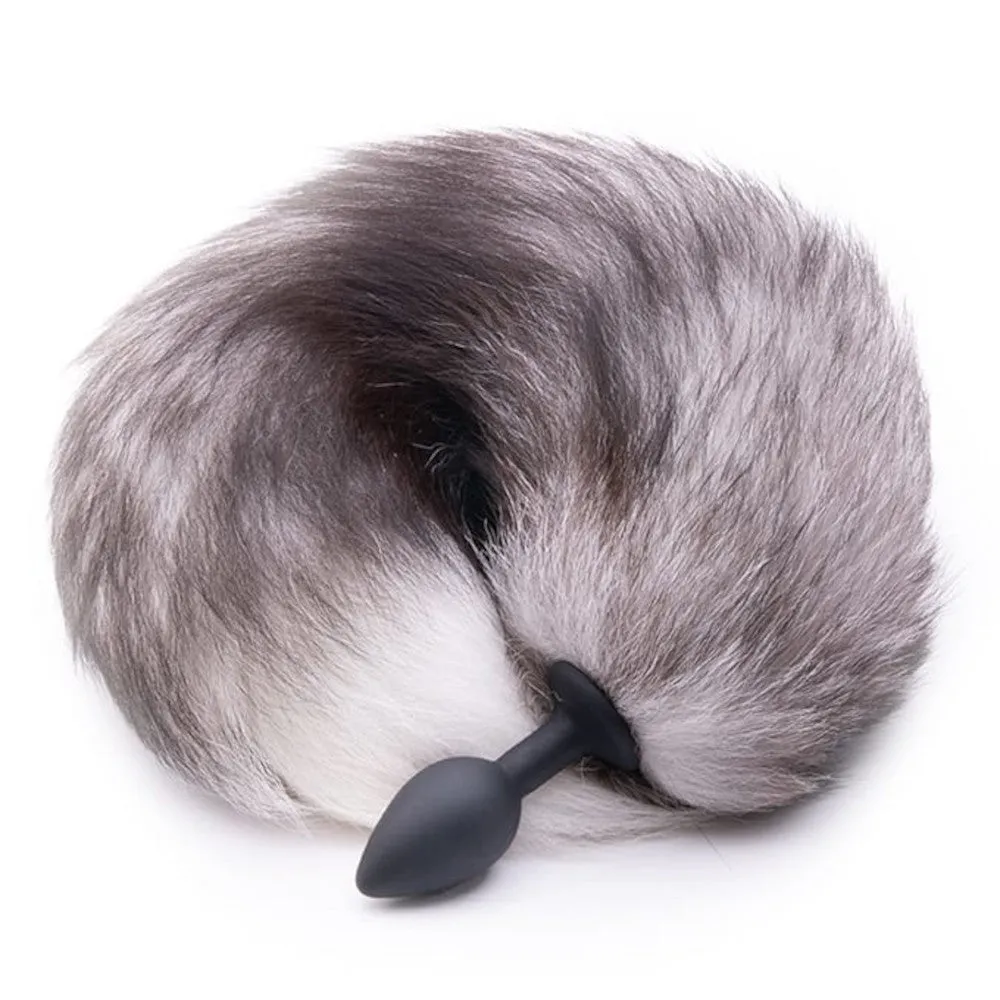 16 Gray Fox Tail Plug Metal