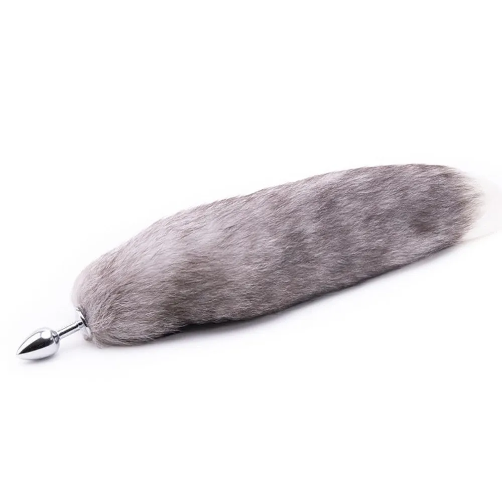 16 Gray Fox Tail Plug Metal