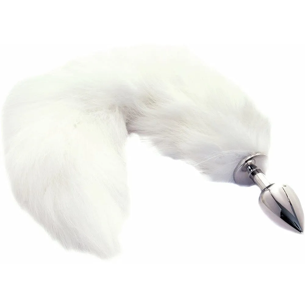 16 White Fox Tail Metal Plug