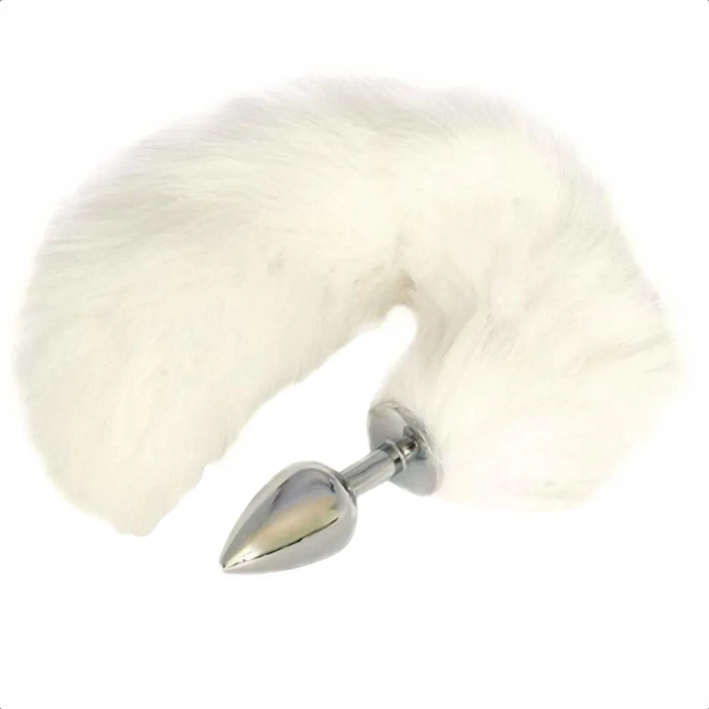 16 White Fox Tail Metal Plug
