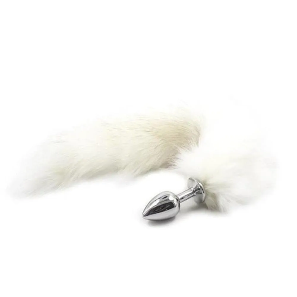 16 White Fox Tail Metal Plug