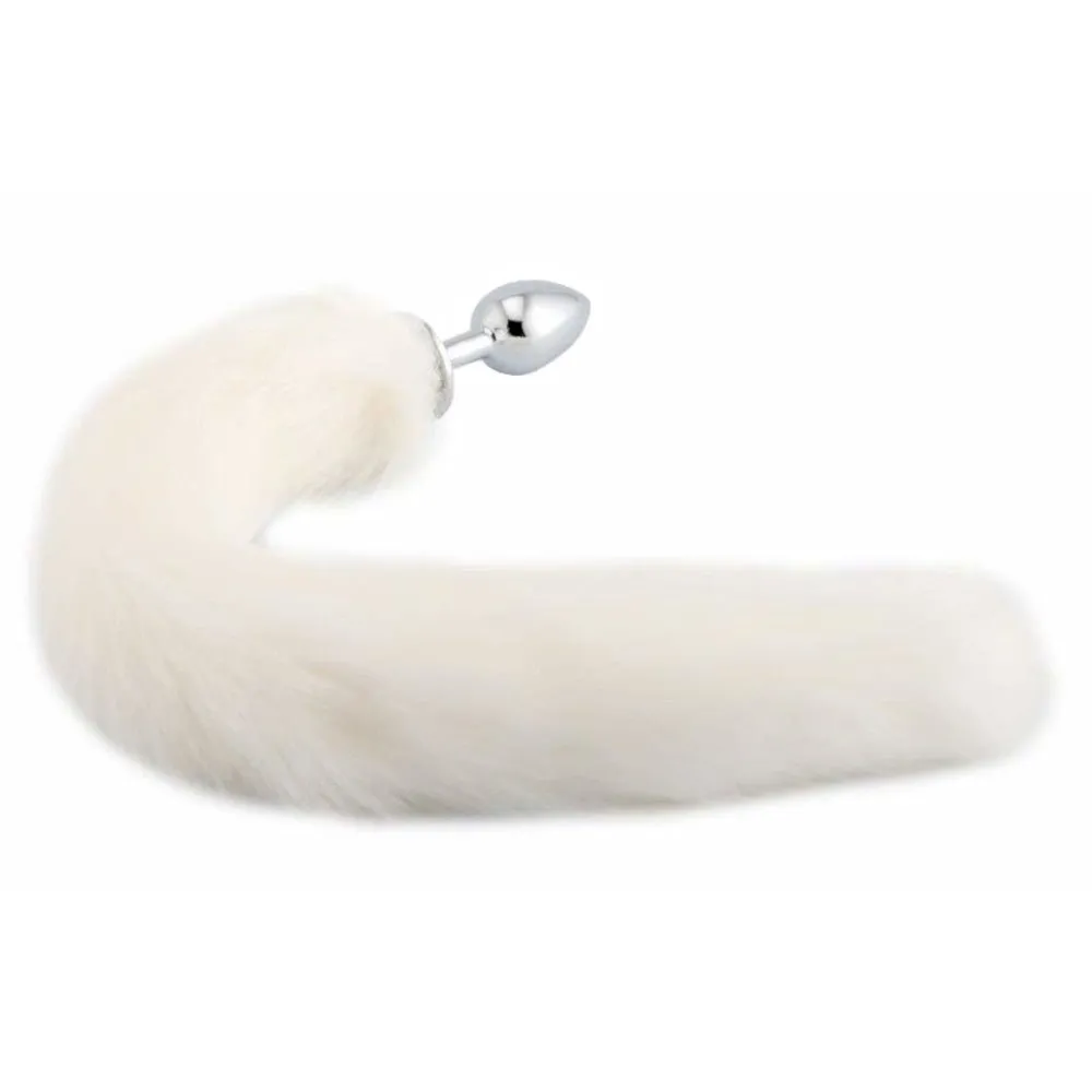 16 White Fox Tail Metal Plug