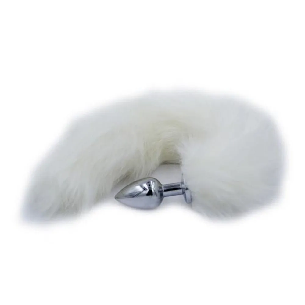 16 White Fox Tail Metal Plug