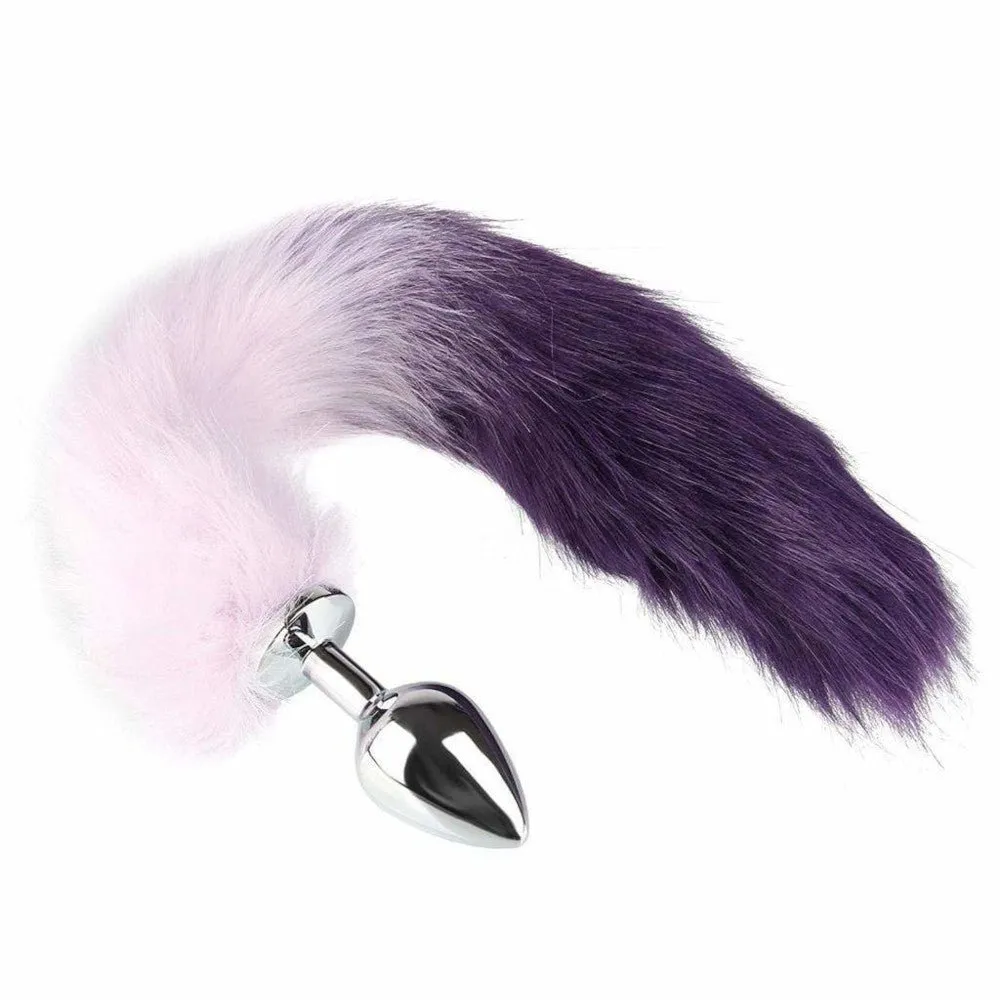 17 White with Purple Cat Tail Stainless Steel Plug