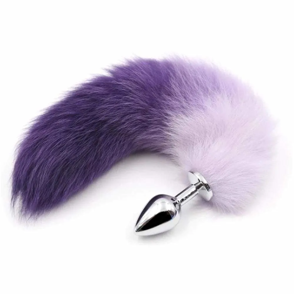 17 White with Purple Cat Tail Stainless Steel Plug