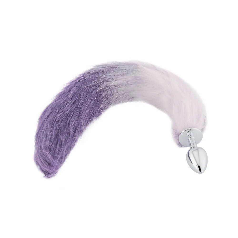 18 White With Purple Fox Tail Metal Plug