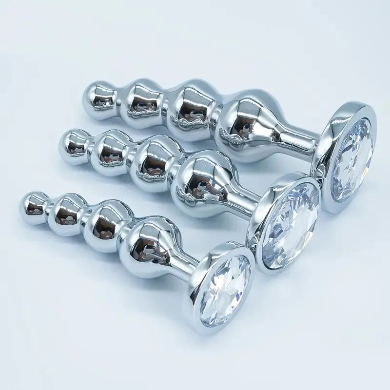 4 Bead Metal Anal Plug Gem Base Butt Plug Beginner Expert Anal Stimulation