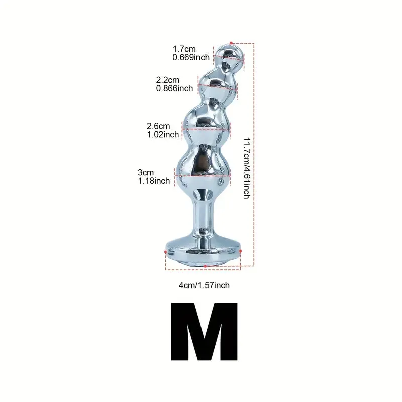 4 Bead Metal Anal Plug Gem Base Butt Plug Beginner Expert Anal Stimulation