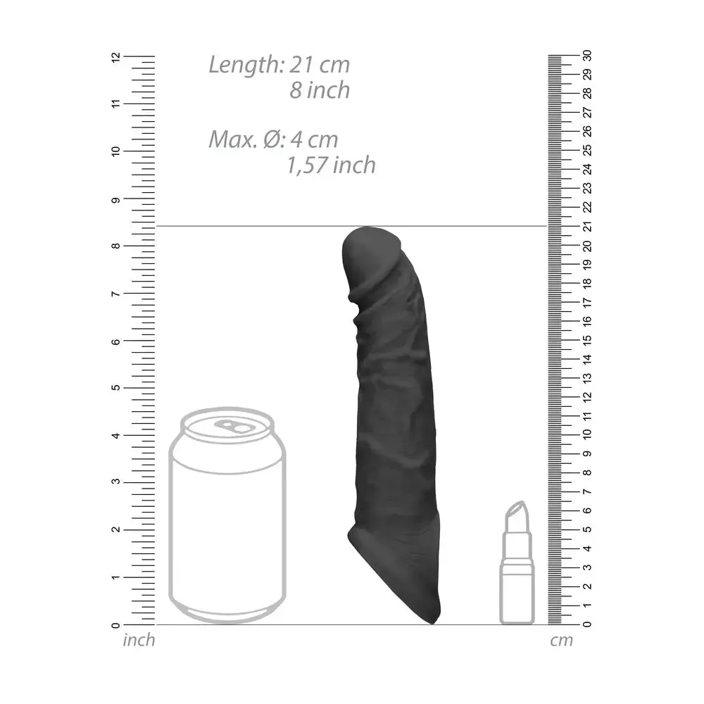 8-inch Shots Toys Rubber Black Penis Sleeve for Him