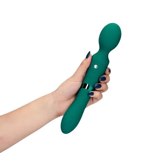 Aparat de masaj dublu LOVELINE Double-Sided Vibrating Wand. pentru corp și punctul G. 10 funcții de vibrație. verde