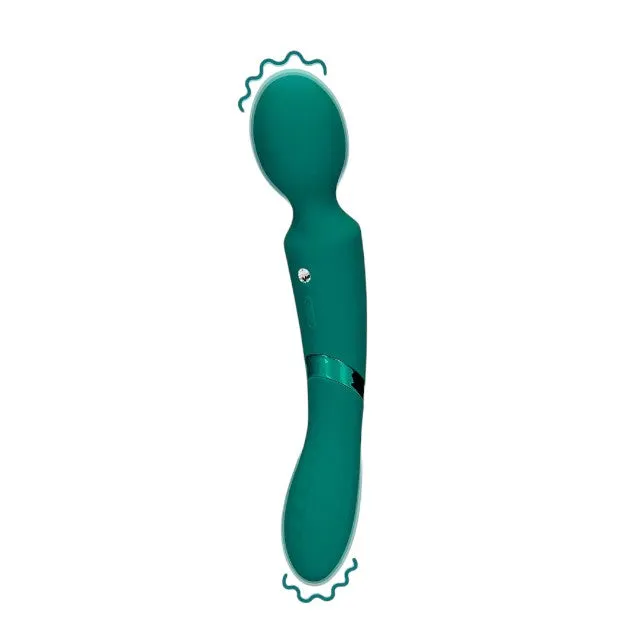 Aparat de masaj dublu LOVELINE Double-Sided Vibrating Wand. pentru corp și punctul G. 10 funcții de vibrație. verde