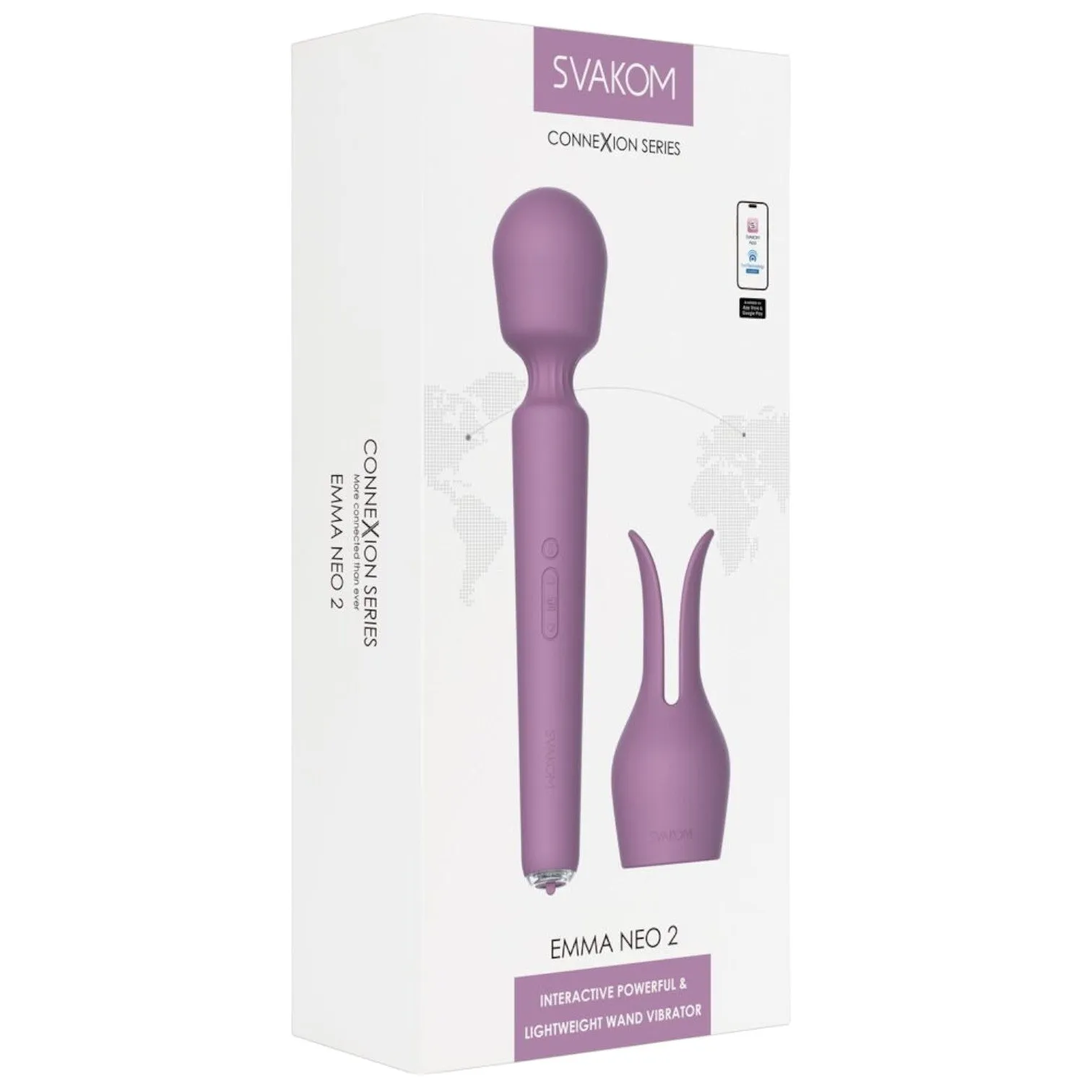 Aparat de masaj interactiv SVAKOM Emma Neo 2. vibrator wand cu funcție de încălzire. control prin aplicație. mov