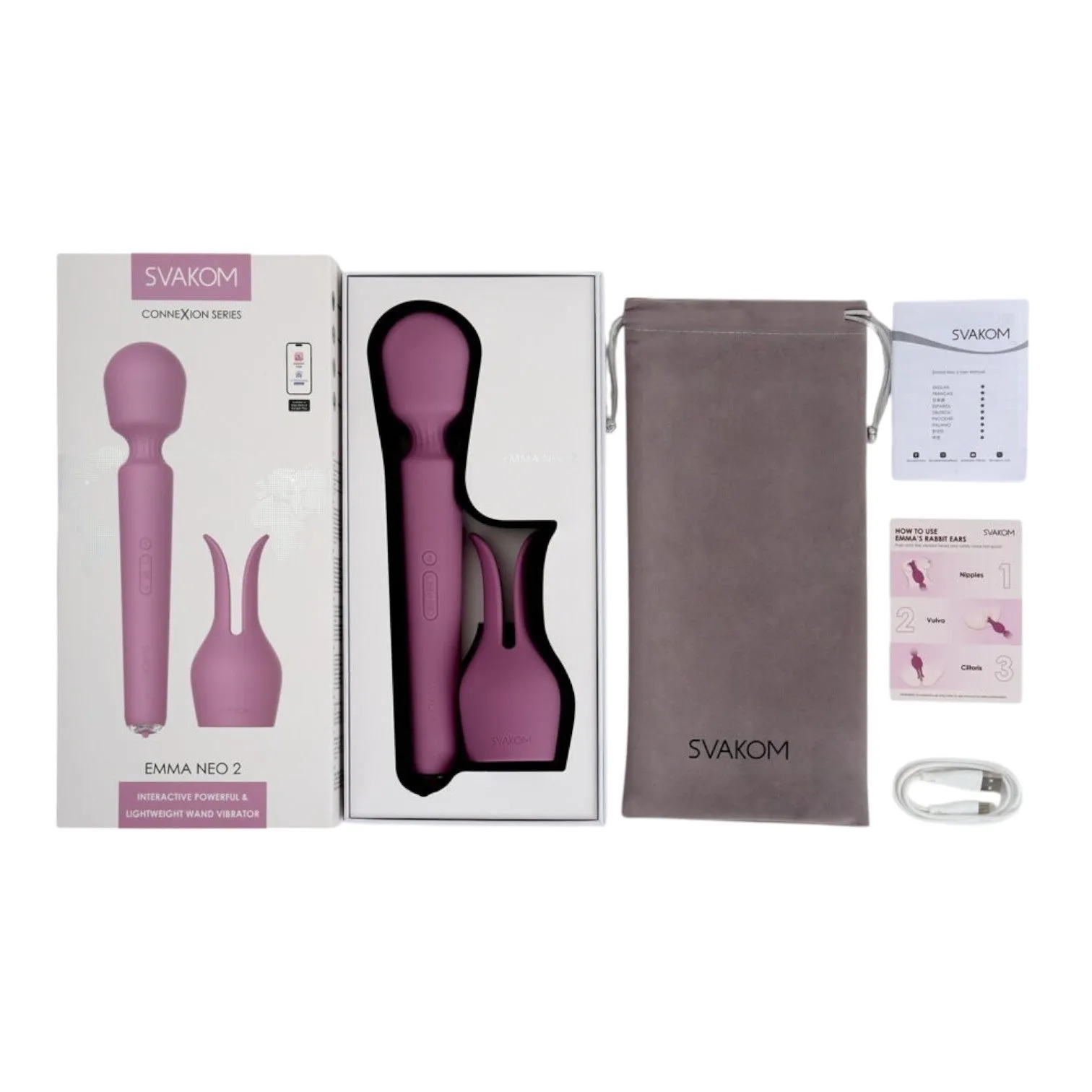 Aparat de masaj interactiv SVAKOM Emma Neo 2. vibrator wand cu funcție de încălzire. control prin aplicație. mov