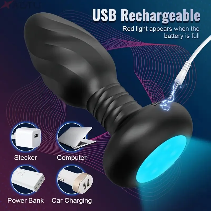 App-Controlled Vibrating Anal Plug Flashing Light Base 9 Rotating Prostate