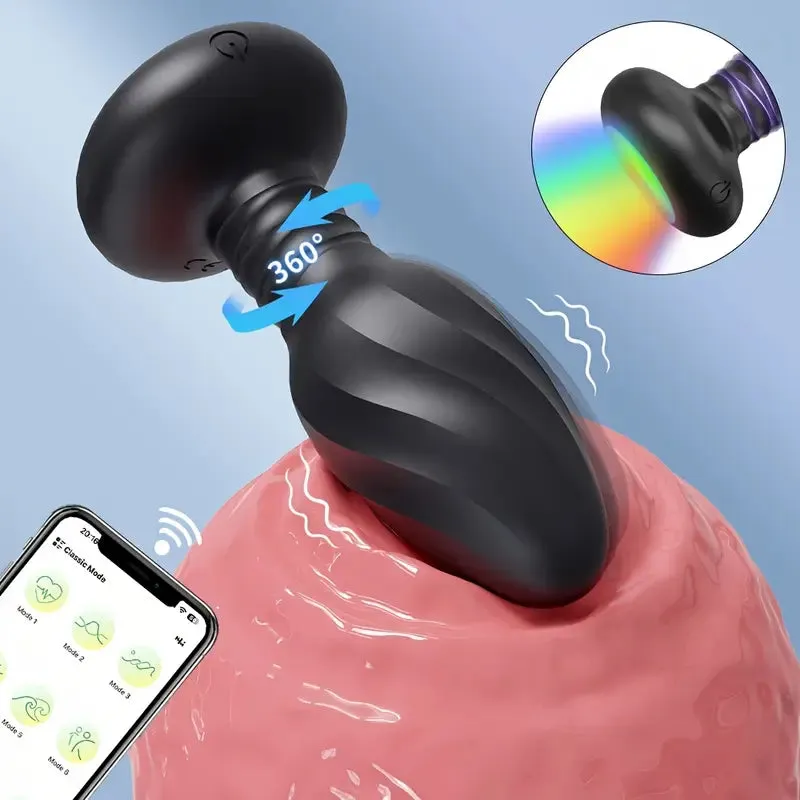 App-Controlled Vibrating Anal Plug Flashing Light Base 9 Rotating Prostate