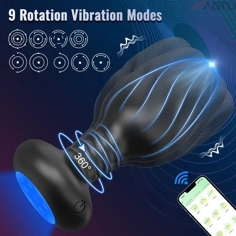 App-Controlled Vibrating Anal Plug Flashing Light Base 9 Rotating Prostate