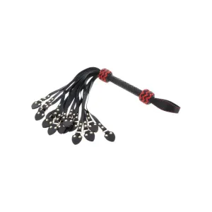 Bici din piele naturală HIDDEN DESIRE Cat-o-Nine. cu 9 cozi aplatizate. pentru jocuri erotice BDSM. culoare negru cu roșu