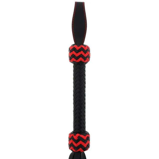 Bici din piele naturală HIDDEN DESIRE Cat-o-Nine. cu 9 cozi aplatizate. pentru jocuri erotice BDSM. culoare negru cu roșu