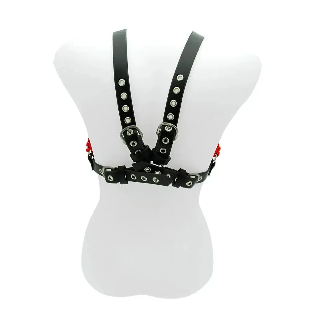 Black and Red Rope and Leather Bondage Breast Binder with Buckles