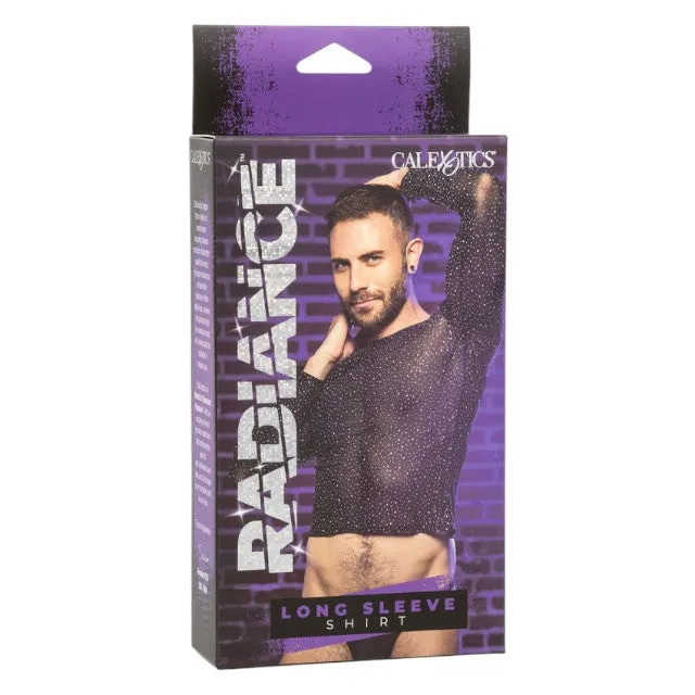 Bluză sexy bărbați CALEXOTICS Radiance Long Sleeve Shirt. design din plasă cu strasuri. negru. mărime universală (20-3)