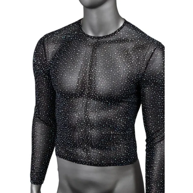 Bluză sexy bărbați CALEXOTICS Radiance Long Sleeve Shirt. design din plasă cu strasuri. negru. mărime universală (20-3)