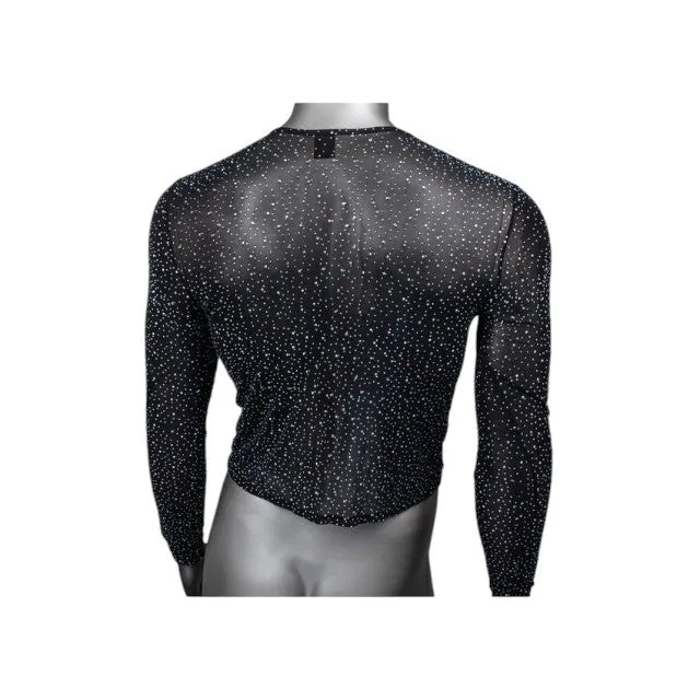 Bluză sexy bărbați CALEXOTICS Radiance Long Sleeve Shirt. design din plasă cu strasuri. negru. mărime universală (20-3)