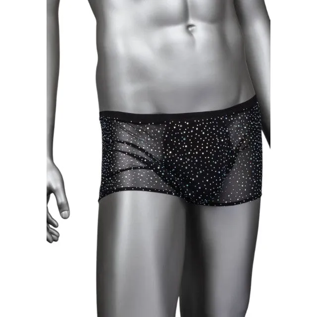 Boxeri sexy CALEXOTICS Radiance Boxer Briefs. lenjerie erotică pentru bărbați. din plasă cu strasuri. negru. mărime universală (50-3)