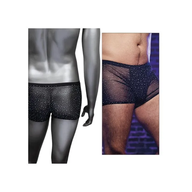 Boxeri sexy CALEXOTICS Radiance Boxer Briefs. lenjerie erotică pentru bărbați. din plasă cu strasuri. negru. mărime universală (50-3)