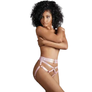 Chilot sexy ALLURE Ava - Open Panties with Straps. design cu inele si curele din satin. culoarea roz. mărime universală