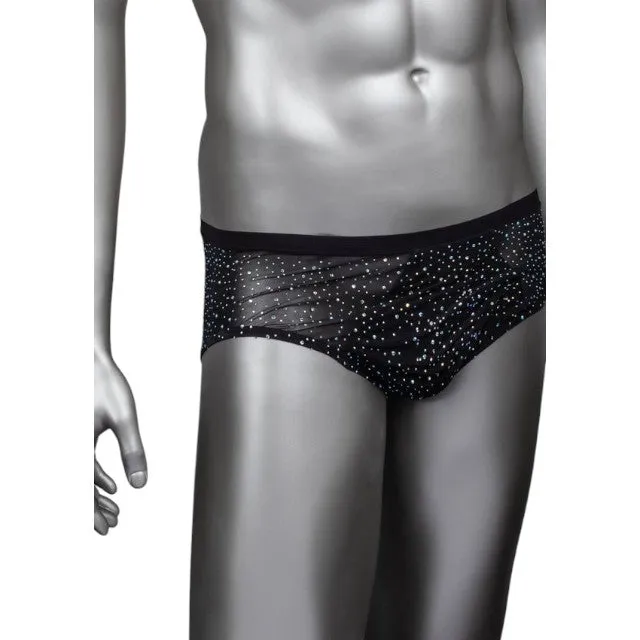 Chilot sexy bărbați CALEXOTICS Radiance Classic Briefs. lenjerie erotică din plasă cu strasuri. negru. mărime universală (45-3)