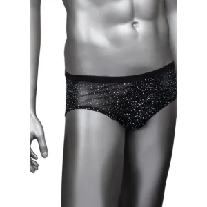 Chilot sexy bărbați CALEXOTICS Radiance Classic Briefs. lenjerie erotică din plasă cu strasuri. negru. mărime universală (45-3)