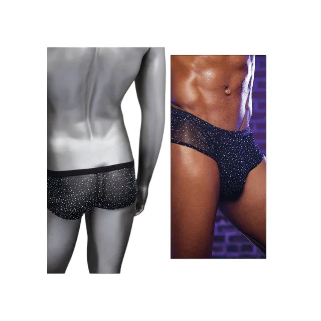 Chilot sexy bărbați CALEXOTICS Radiance Classic Briefs. lenjerie erotică din plasă cu strasuri. negru. mărime universală (45-3)