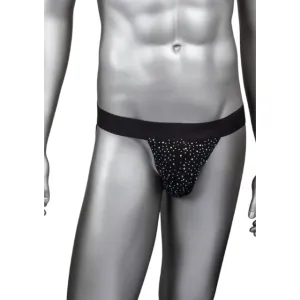Chilot sexy bărbați CALEXOTICS Radiance Jock Strap. cu benzi subțiri pe fese. design din plasă cu strasuri. negru. mărime universală (40-3)
