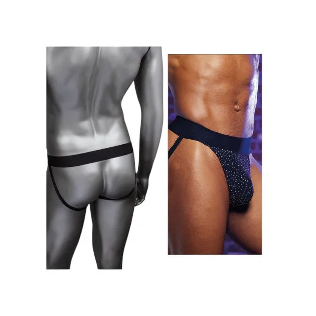 Chilot sexy bărbați CALEXOTICS Radiance Jock Strap. cu benzi subțiri pe fese. design din plasă cu strasuri. negru. mărime universală (40-3)
