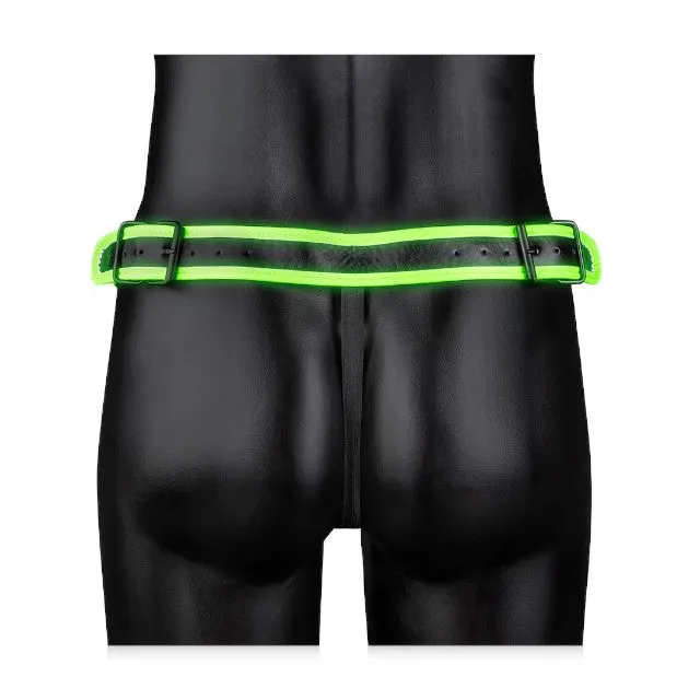 Chilot sexy bărbați OUCH! Striped Jockstrap Glow In The Dark. cu capse. negru cu verde fluorescent. mărime L/XL