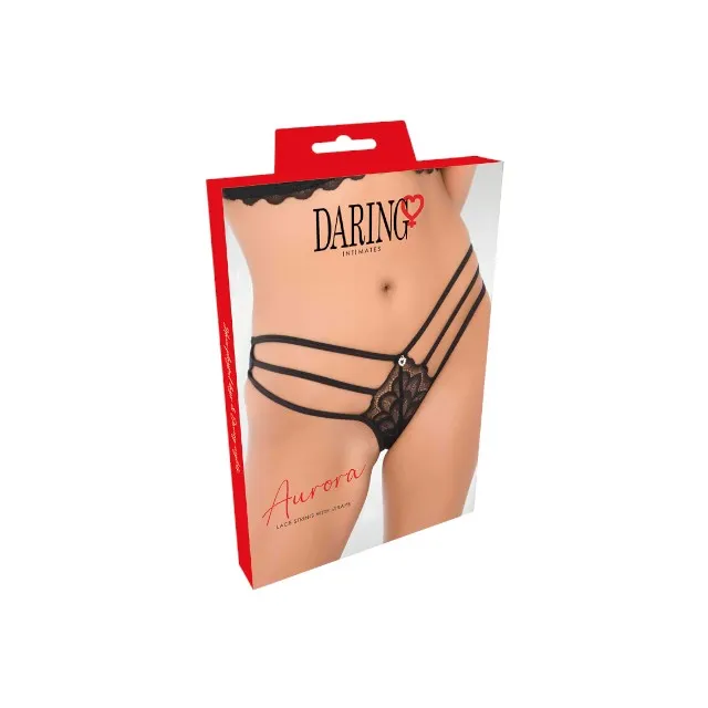 Chilot sexy DARING INTIMATES Aurora Lace String with Straps. cu dantelă și bretele subțiri. culoare negru. mărime S/M. model 76236