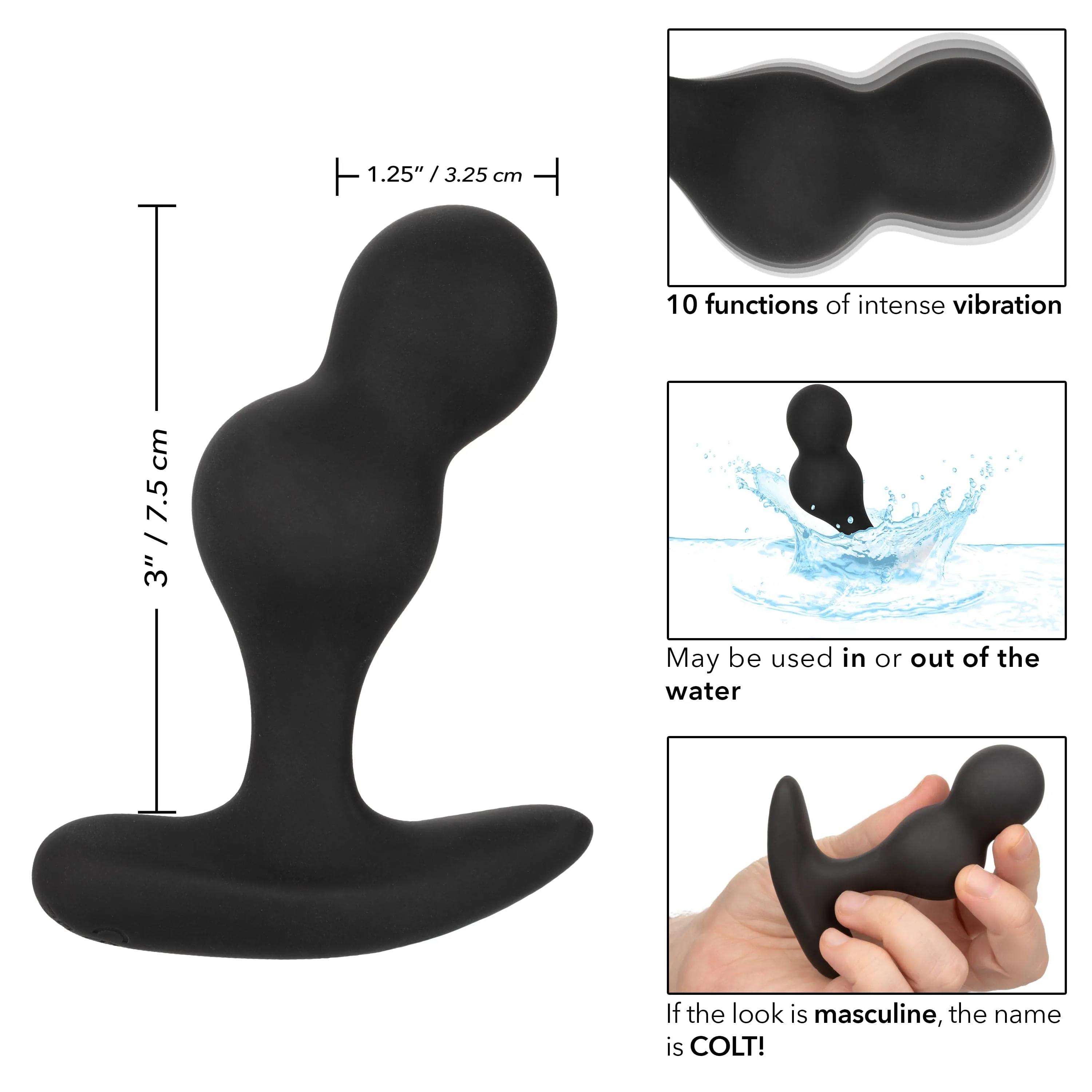 Colt - Dual Power Probe Vibrating Anal Plug (Black)