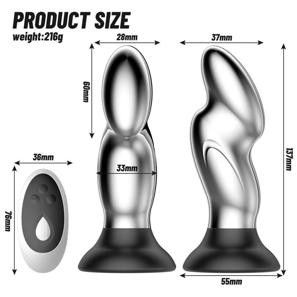 Domlust Vibrating Butt Plug - Remoter E-Stim Metal Anal Plug Vibrator